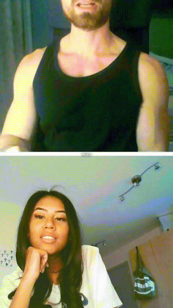 Video chat interaction showing fun exchanges between friends in a casual setting.